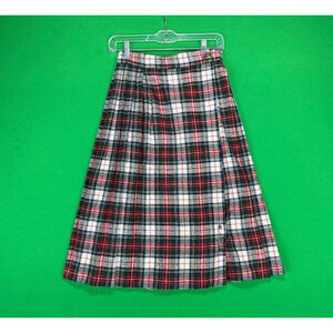 Vintage First Impressions Pleated Wool Skirt Women's 9 Red/White/Green Plaid